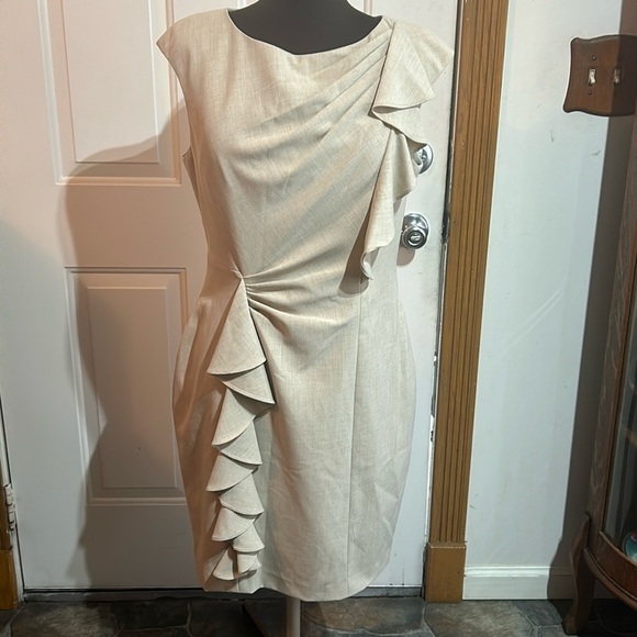 Calvin Klein Khaki Ruffle Sleeveless Dress Size 12 - Picture 1 of 6